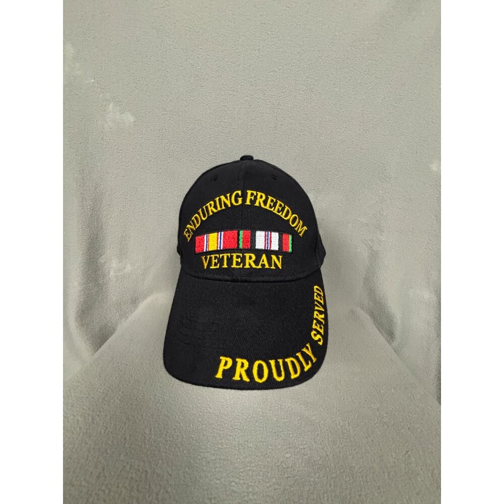 Enduring Freedom Veteran Black Cap Adjustable Embroidered Adjustable OS New